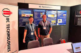 David Crossman, Managing Director Oceania of IIC Technologies, and Takhou Law Operations Manager IIC Oceania at the IIC Technologies booth during Hydrospatial 2026 in Wellington, New Zealand, showcasing the S-5B and S-8B programs.